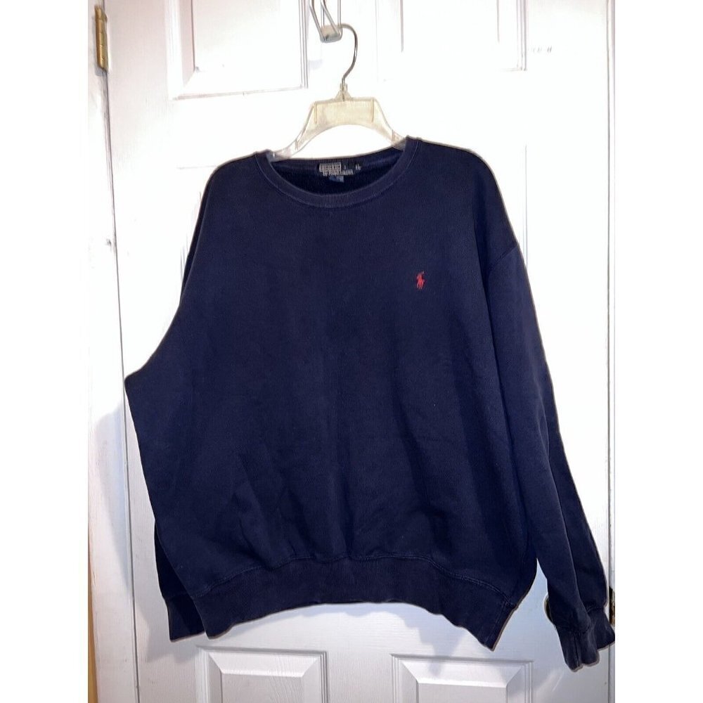 Vintage POLO Ralph Lauren Mens Pullover Crewneck Navy Blue Sweatshirt